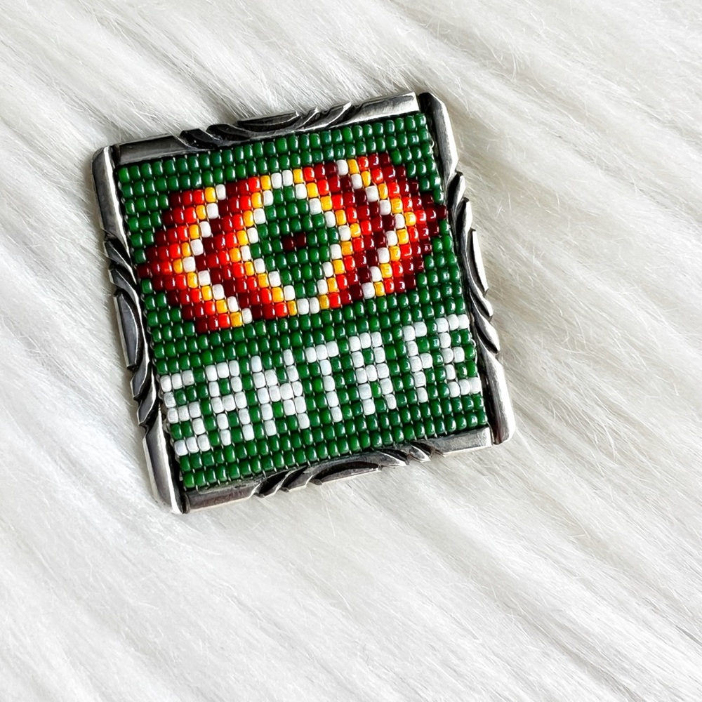 NATIVE Vintage Sterling Silver & Seed Bead Santa Fe Southwestern Brooch Pendant